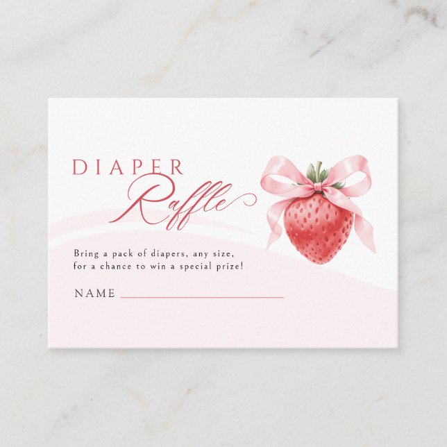 Tarjeta De Recepción Pink Bow Strawberry Baby Shower Diaper Raffle (Anverso)