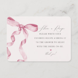 Tarjeta De Recepción Pink Bow Tying Knot Share a Recipe Insert