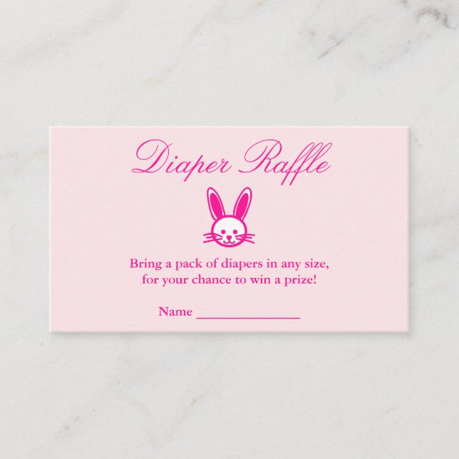 Tarjeta De Recepción Pink Bunny Baby Shower Diaper Raffle (Anverso)