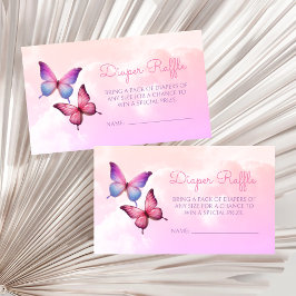 Tarjeta De Recepción Pink Butterfly Diaper Raffle Baby Shower