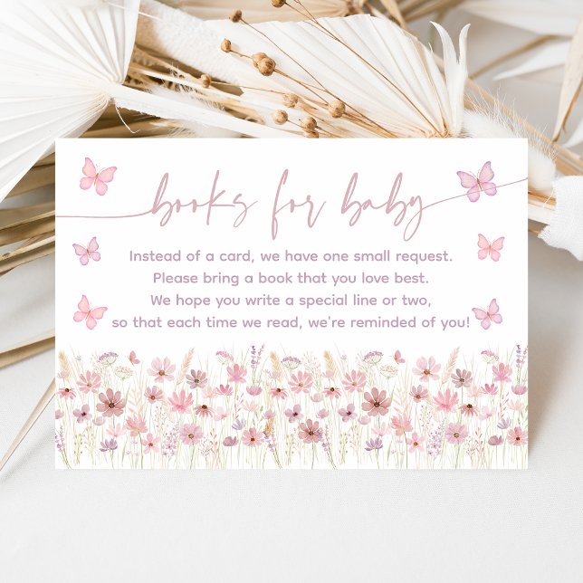 Tarjeta De Recepción Pink Butterfly Wildflowers Baby Book Request (Subido por el creador)