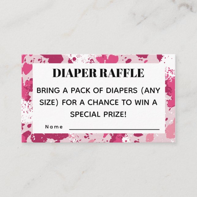 Tarjeta De Recepción Pink Camo Baby Shower Diaper Raffle (Anverso)