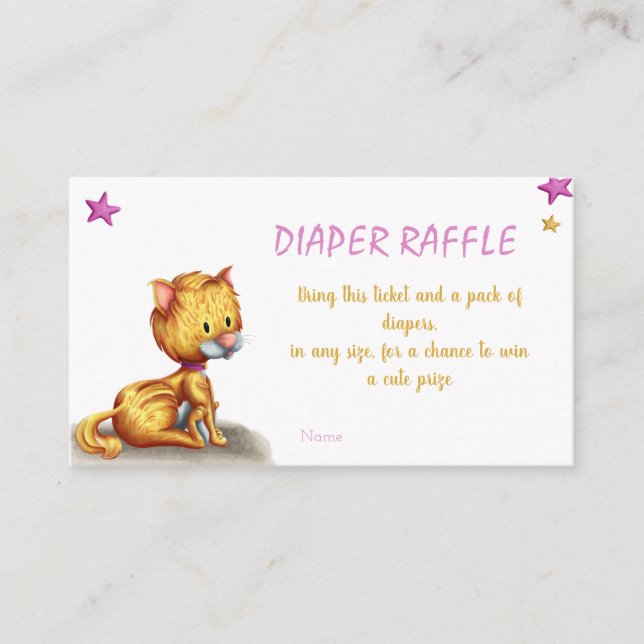 Tarjeta De Recepción Pink Cat Diaper Raffle (Anverso)