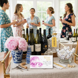 Tarjeta De Recepción Pink Chinoiserie Bridge Wine Raffle Bridal Shower 