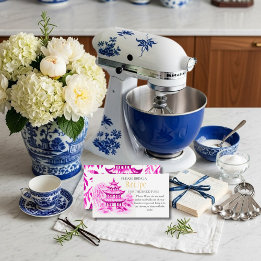 Tarjeta De Recepción Pink Chinoiserie Recipe Request Bridal Shower 