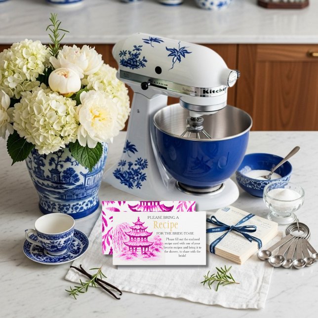 Tarjeta De Recepción Pink Chinoiserie Recipe Request Bridal Shower  (Pink Chinoiserie Recipe Request Bridal Shower Enclosure Card)