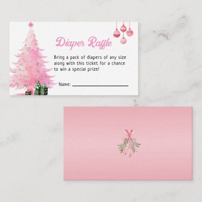 Tarjeta De Recepción Pink Christmas Tree Diaper Raffle Baby Shower (Anverso / Reverso)