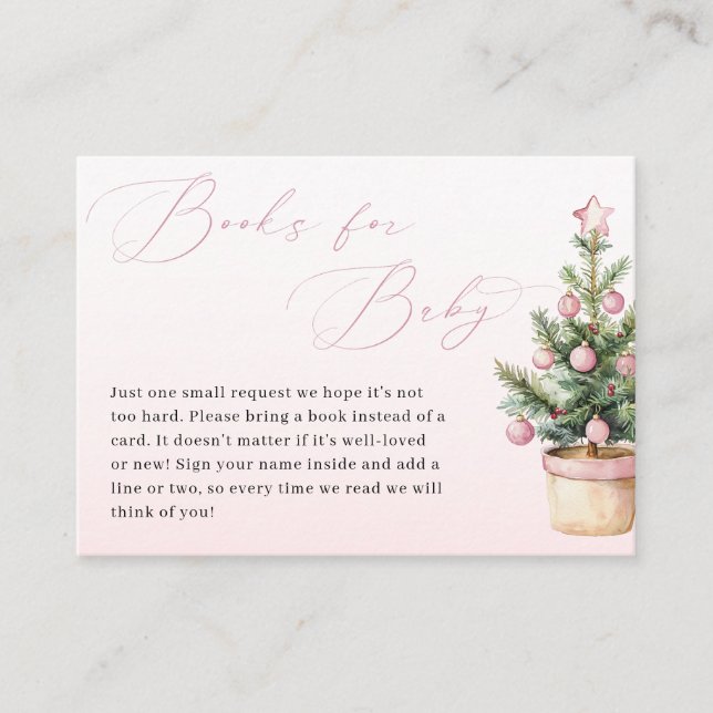 Tarjeta De Recepción Pink Christmas Tree Winter Girl Books for Baby (Anverso)