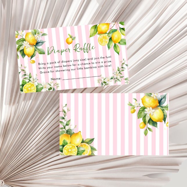 Tarjeta De Recepción Pink Citrus Lemon Baby Shower Diaper Raffle (Pink Citrus Lemon Baby Shower Diaper Raffle Card)