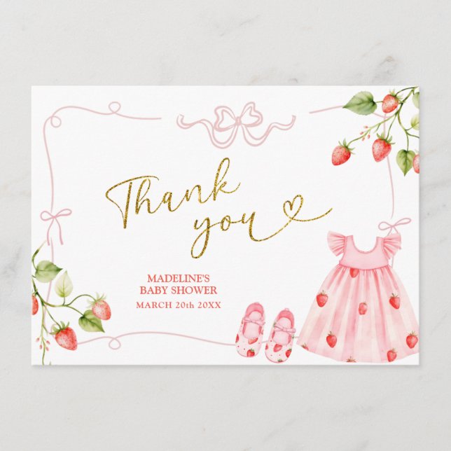 Tarjeta De Recepción Pink Coquette Baby Clothes Berry Thank You Card (Anverso)