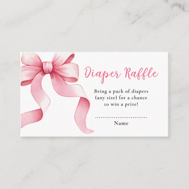 Tarjeta De Recepción Pink Coquette Bow Baby Shower Diaper Raffle (Anverso)
