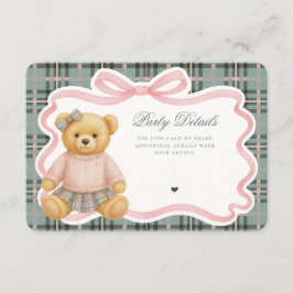 Tarjeta De Recepción Pink Coquette Bow Bear Tartan Plaid Details Card