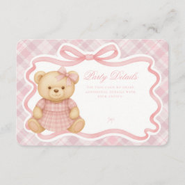 Tarjeta De Recepción Pink Coquette Bow Bear Tartan Plaid Details Card