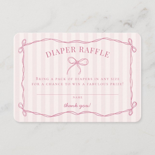 Tarjeta De Recepción Pink Coquette Bow Pastel Baby Shower Diaper Raffle (Anverso)