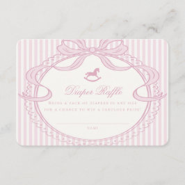 Tarjeta De Recepción Pink Coquette Bow Rocking Horse Diaper Raffle Card