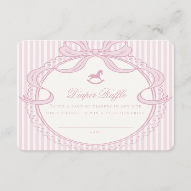 Tarjeta De Recepción Pink Coquette Bow Rocking Horse Diaper Raffle Card (Anverso)