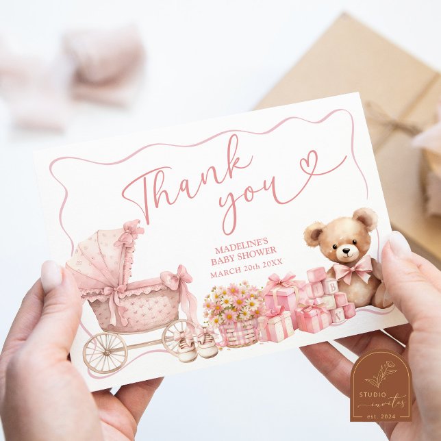 Tarjeta De Recepción Pink Coquette Carriage Baby Shower Thank You Card (Subido por el creador)