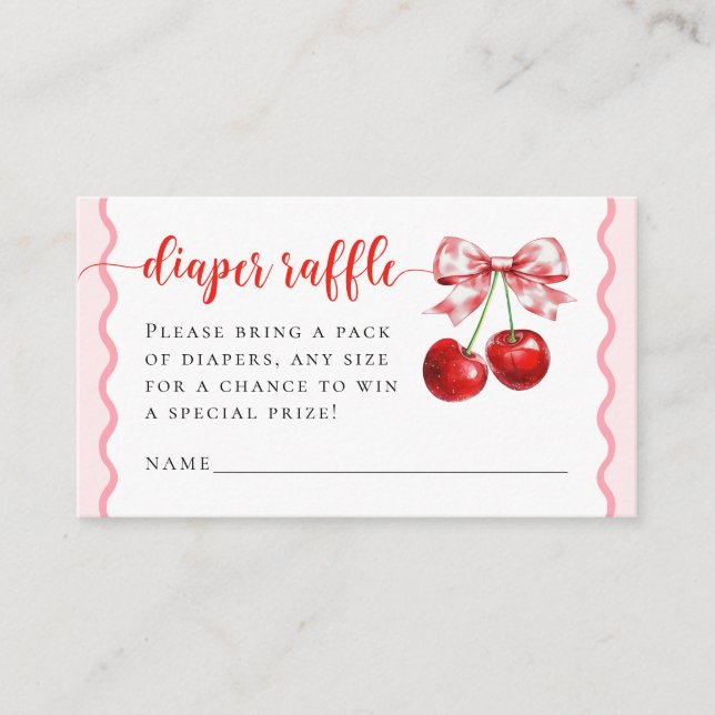 Tarjeta De Recepción Pink Coquette Cherry Baby Shower Diaper Raffle (Anverso)