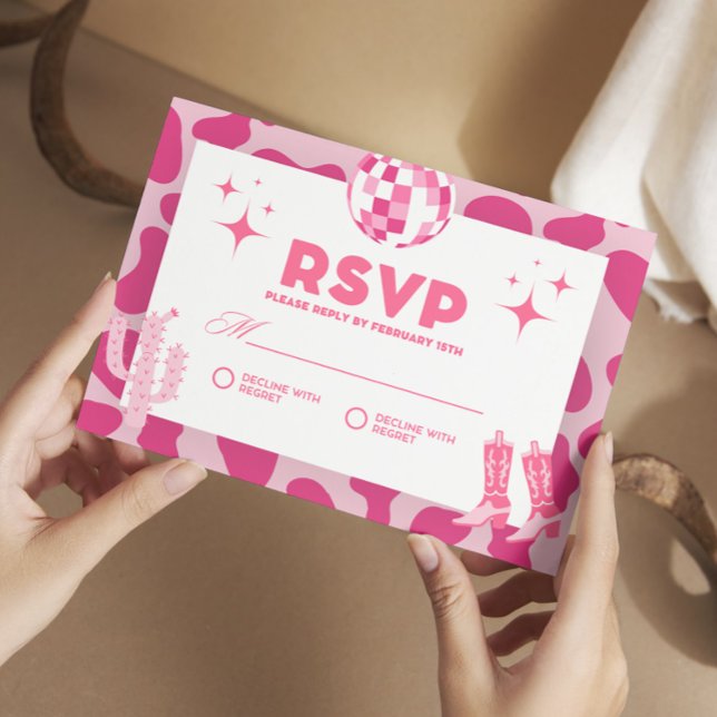 Tarjeta De Recepción Pink Cowgirl Disco Te Unirás A Nosotros RSVP (Subido por el creador)