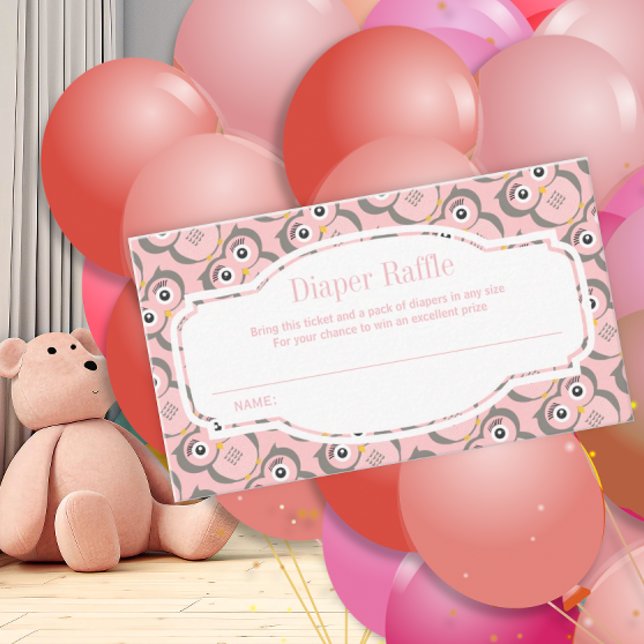 Tarjeta De Recepción Pink Cute Owl Diaper Raffle (Subido por el creador)