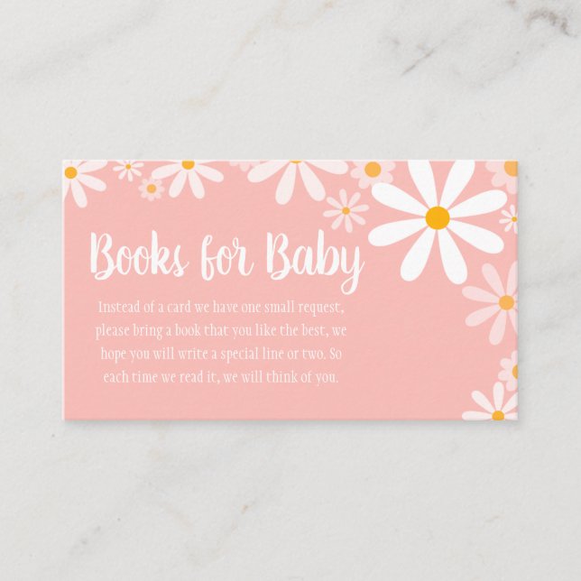 Tarjeta De Recepción Pink Daisy Baby Shower Books para el bebé (Anverso)