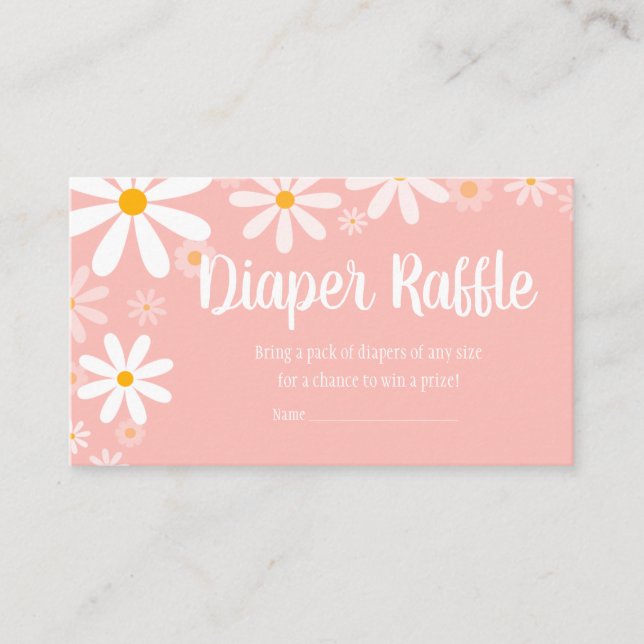 Tarjeta De Recepción Pink Daisy Baby Shower Diaper Raffle (Anverso)