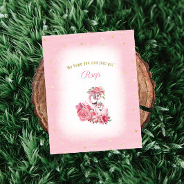 Tarjeta De Recepción Pink Flamingo Ballerina Baby Shower RSVP