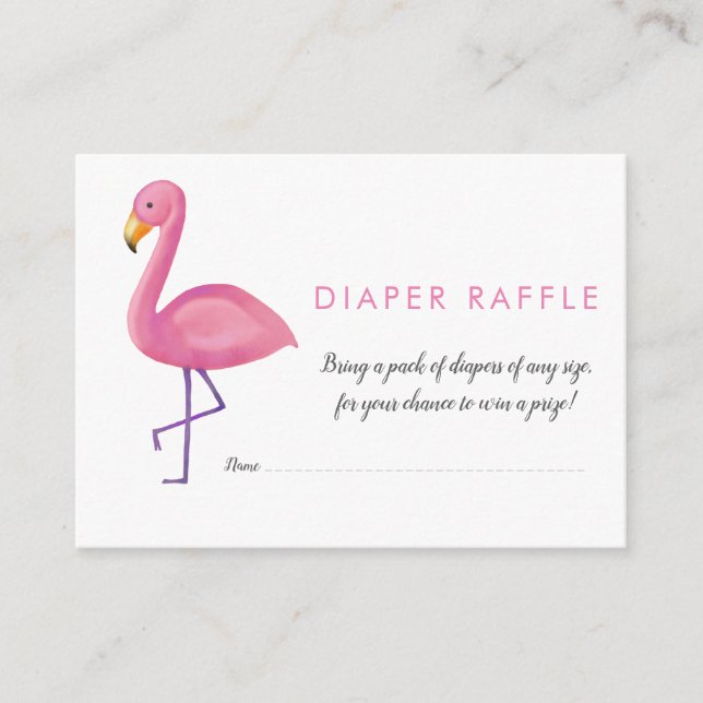 Tarjeta De Recepción Pink Flamingo Moderno Baby Shower Diaper Raffle (Anverso)