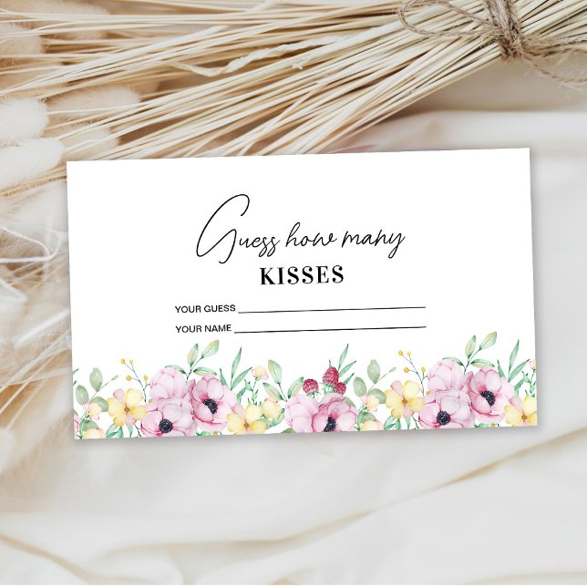 Tarjeta De Recepción Pink Floral adivina cuántos besos juego de novias (Subido por el creador)