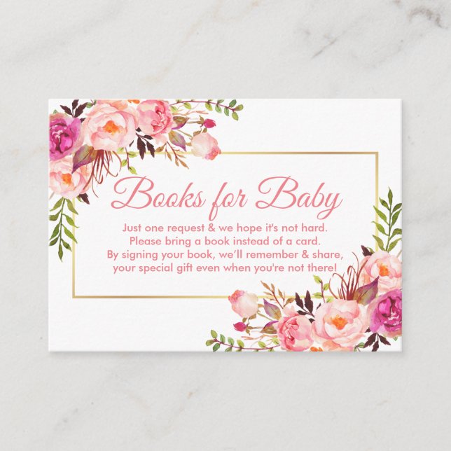 Tarjeta De Recepción Pink Floral Baby Shower Books para Baby Card (Anverso)