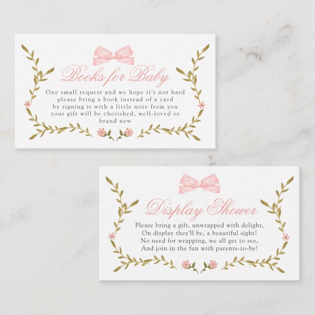 Tarjeta De Recepción Pink Floral Baby Shower Books para la presentación (Anverso / Reverso)