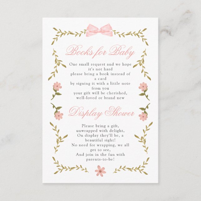Tarjeta De Recepción Pink Floral Baby Shower Books para la presentación (Anverso)