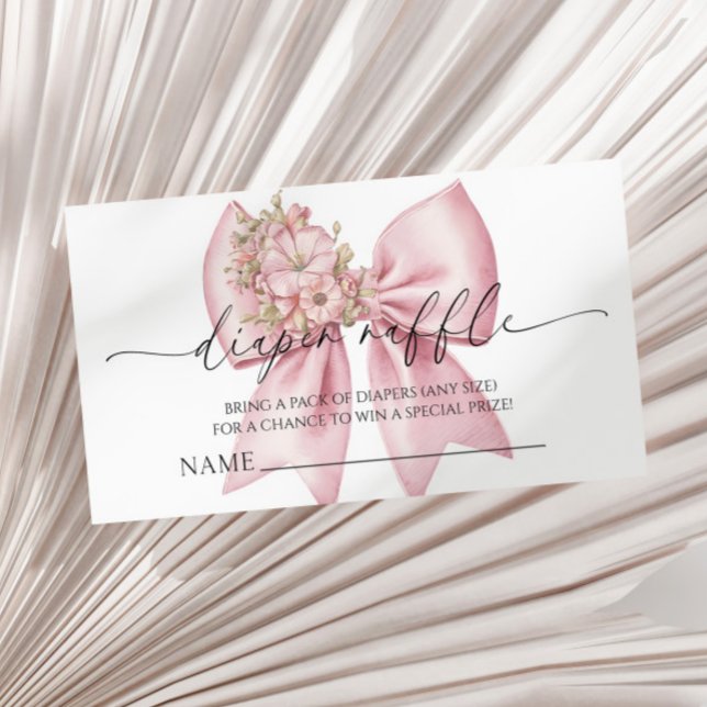 Tarjeta De Recepción Pink Floral Bow Baby Shower Diaper Raffle (Subido por el creador)