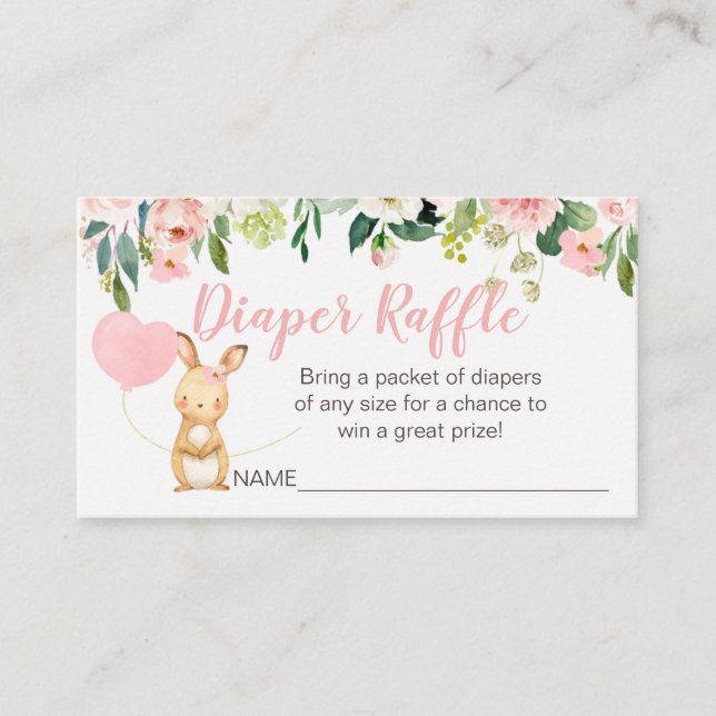 Tarjeta De Recepción Pink Floral Bunny Diaper Raffle Card Insertar (Anverso)