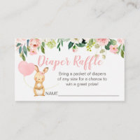 Pink Floral Bunny Diaper Raffle Card Insertar