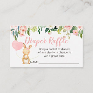 Tarjeta De Recepción Pink Floral Bunny Diaper Raffle Card Insertar