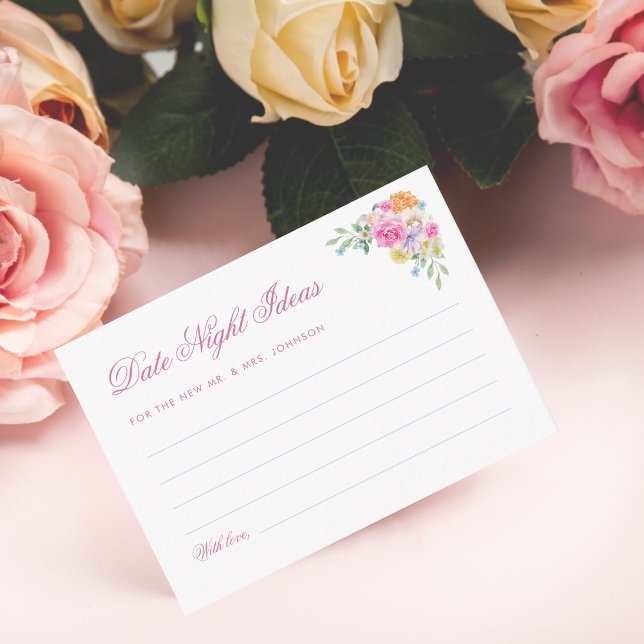 Tarjeta De Recepción Pink Floral Date Night Ideas Bridal Shower (Subido por el creador)