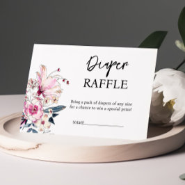 Tarjeta De Recepción Pink Floral Diaper Raffle Baby Shower