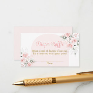Tarjeta De Recepción Pink Floral Español Diaper Raffle Baby Shower Chic