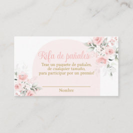 Tarjeta De Recepción Pink Floral Español Diaper Raffle Baby Shower Chic