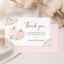 Pink Floral Pumpkin Baby Shower Gracias a las tarj
