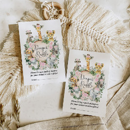 Tarjeta De Recepción Pink Floral Safari Jungle Baby Diaper Raffle