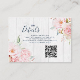 Tarjeta De Recepción Pink Floral Spring Wedding QR code Details Insert