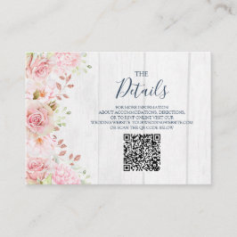 Tarjeta De Recepción Pink Floral Spring Wedding QR code Details Insert