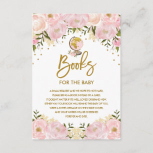 Tarjeta De Recepción Pink Floral Travel Adventure Books para la bebé
