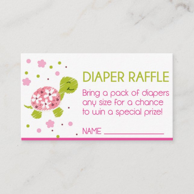 Tarjeta De Recepción Pink Flower Turtle Diaper Raffle (Anverso)