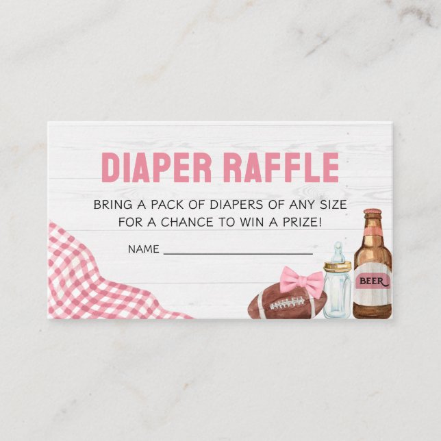 Tarjeta De Recepción Pink Football Baby Shower Diaper Raffle (Anverso)
