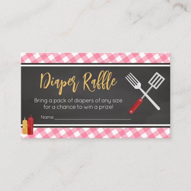 Tarjeta De Recepción Pink Gingham BBQ Baby Shower Diaper Raffle (Anverso)