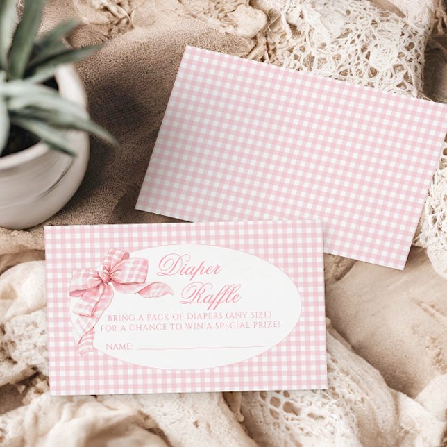 Tarjeta De Recepción Pink Gingham Bow Baby Shower Diaper Raffle (Subido por el creador)