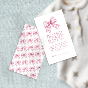 Tarjeta De Recepción Pink Gingham Bow Diaper Raffle Baby Shower